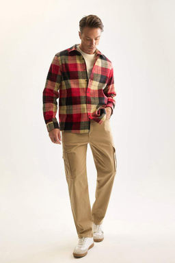 Мужская бордово-красная фланелевая рубашка с длинными рукавами и воротником-поло стандартного кроя в клетку Lumberjack - Defacto фото 2