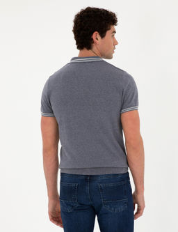 _ndigo Slim Fit Fermuarl_ Polo Yaka Keten Kar___ml_ Triko Ti__rt