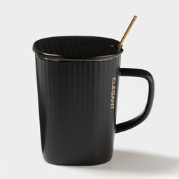 Кружка Elegant, 320 мл, 11.5×8×10.5 см, с крышкой и ложкой, керамика, чёрная