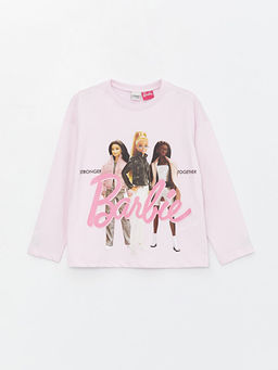 Bisiklet Yaka Barbie Bask?l? Uzun Kollu K?z ?ocuk Ti??rt