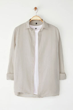 Trendyolmilla Man Tas Oversize Fit Keten Gorunumlu Gomlek Yaka Dokuma Gomlek TMNSS25GO00080  фото 6