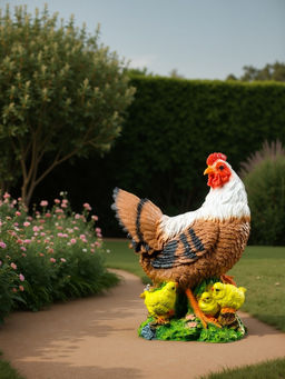 Садовая фигура из полистоуна «Курица с цыплятами», 42×17×30 см