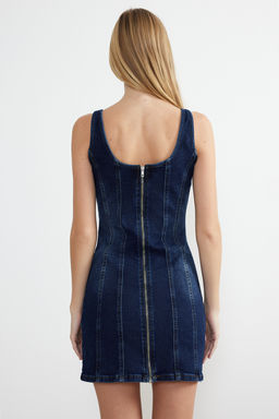 TRENDYOLMILLA Mavi Dikis Detayl? Fitted/Vucuda Oturan Mini Denim Elbise TWOSS24EL00284  фото 12