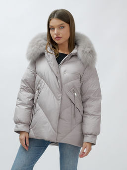 Полупальто женское зимние с мехом песец люкс класса серого цвета 6227Sr - Mtforce фото 17