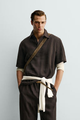 CAMISA POLO 100% LINO / Marr?n oscuro