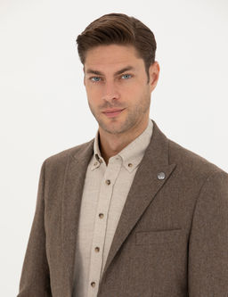 Kahverengi Y_n Kar___ml_ Slim Fit Ceket