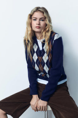 ARGYLE JACQUARD POLO SWEATER - Zara фото 6