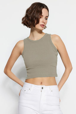 Kahverengi-Tas 2li Paket Vucuda Oturan Crop Halter Yaka Fitilli Esnek Orme Atlet TWOSS21AL0058