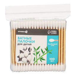 Цена за 4 шт. Ватные палочки, пакет 100 шт., наконечник - классика, хлопок/бамбук(стик)