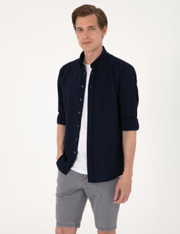 Lacivert Slim Fit Uzun Kollu G_mlek