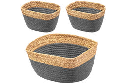 Набор 3 плетеных корзин 1 корзинка 30*25*14 см, 2 корзинки 22*14*12 см, серый - Elan gallery фото 3