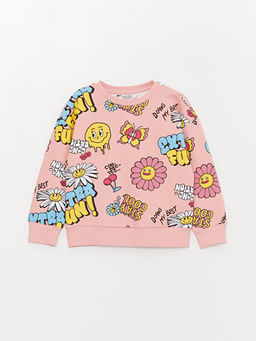 Bisiklet Yaka Bask?l? Uzun Kollu K?z ?ocuk Sweatshirt