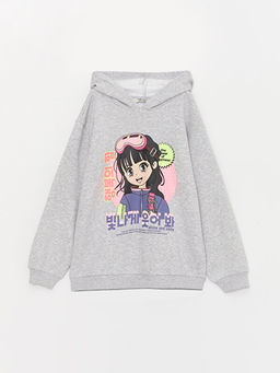 Bask?l? Uzun Kollu K?z ?ocuk Hoodie