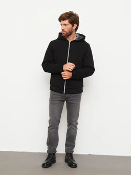 Акция -10%!!! М-34 Куртка-толстовка мужская на меховой подкладке (черный)