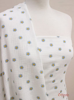 Муслин двухслойный с эф.жатости Ромашки цв.белый, ш.1.35м, хлопок-100%, 110гр/м.кв - Купава фото 2