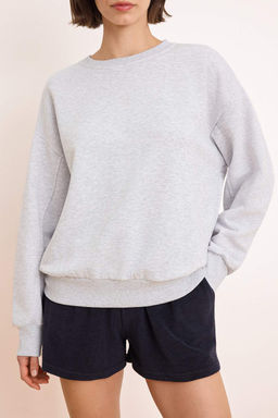 Kar Melanj Oversize/Genis Kal?p Uzun Kollu 3 Iplik Sardonsuz Orme Sweatshirt TWOSS26SW00007