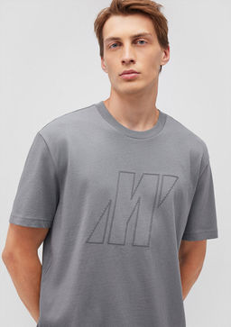 M Logo Bask?l? Gri Tisort