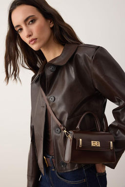 Koyu kahverengi Gold Toka Detayl? Kad?n Mini City Canta TAKAW26OC00030