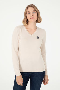 Женский базовый свитер кремового меланжевого цвета Неожиданная скидка в корзине - U.s. polo assn фото 3
