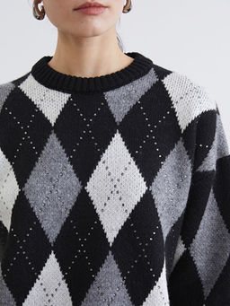 Bisiklet Yaka Baklava Desenli Kad?n Triko Tunik