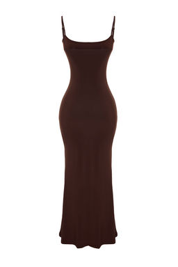 TRENDYOLMILLA Kahverengi Fitted/Vucuda Oturan Ask?l? Maxi Esnek Orme Kalem Elbise TWOSS23EL02435 фото 16