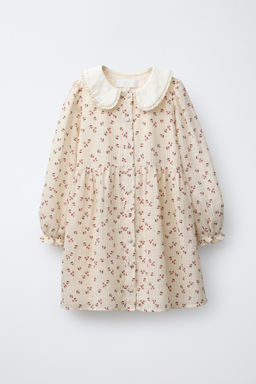FLORAL DRESS WITH CONTRAST COLLAR