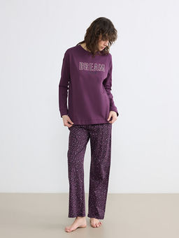 Bisiklet Yaka Bask?l? Kad?n Pijama Tak?m