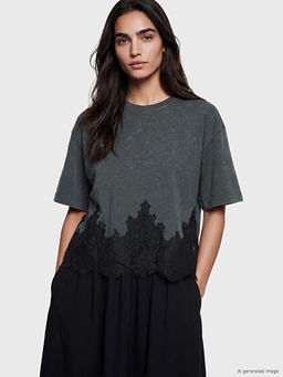 Dantel Detayl? Oversize Kad?n Ti??rt