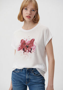 Kelebek Bask?l? Beyaz Istanbul Tisort