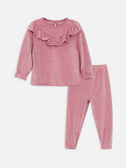 Bisiklet Yaka Uzun Kollu K?z Bebek Kadife Pijama Tak?m?