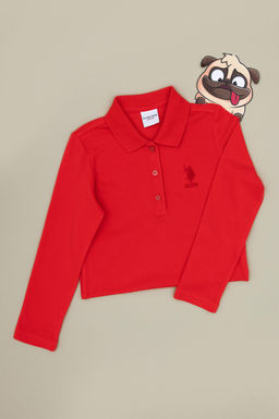 K_z _ocuk K_rm_z_ Polo Yaka Basic Sweatshirt Sepette S_rpriz _ndirim