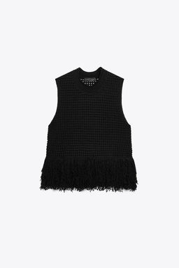 CHECK KNIT TOP WITH FRINGING - Zara фото 4