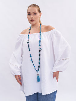 Блузка из муслина с кружевом BL09401WHT02