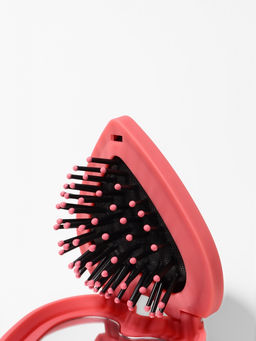 Расчёска массажная «Сердце», складная, с зеркалом, 8×2.5 см, матовая, розовая