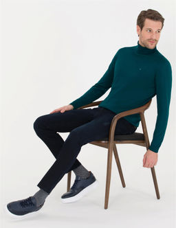 Ye_il Slim Fit Bal_k__ Yaka Y_n Kar___ml_ Basic Triko Kazak