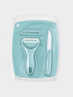 УЦЕНКА Набор "Керамик" 3 предмета: нож 16 см, овощечистка 12 см, доска 19,5х15,5 см, цвет голубой 44