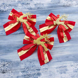 Цена за 2 шт. Ёлочные игрушки 3 шт. Зимнее волшебство. Бант с оленем пластик, 1010 см, золотисто-красный