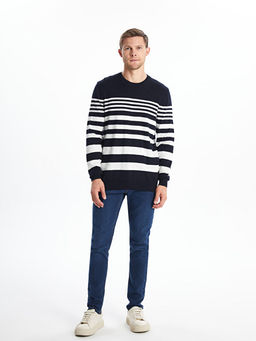 Bisiklet Yaka Uzun Kollu ?izgili Erkek Triko Kazak