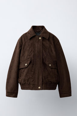 CAZADORA BOMBER EFECTO ANTE / Chocolate