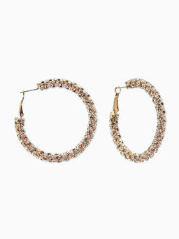 Серьги-кольца со стразами "Россыпь" d=5,5см, цвет белый в золоте