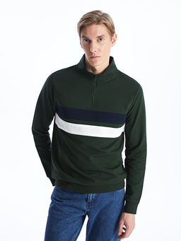 Dik Yaka Uzun Kollu Renk Bloklu Erkek Sweatshirt