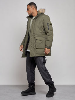 Парка мужская зимняя удлиненная с мехом цвета хаки 8318Kh - Wonderrman фото 3
