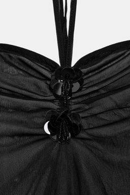 TOP HALTER TUL FLOR / Negro
