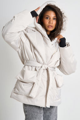 Куртка утепленная со съемным капюшоном жемчужная