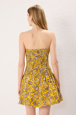 Sar? Cicek Desenli Gipeli Balon Etek Detayl? Mini Dokuma Elbise TWOSS24EL01141 - Trendyolmilla фото 4