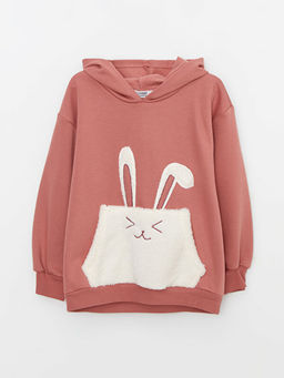 Kap??onlu Nak??l? Uzun Kollu K?z ?ocuk Sweatshirt