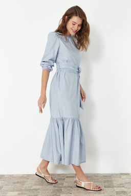 Ac?k Mavi Kusakl? Midi Denim Elbise TWOSS24EL01008 - Trendyolmilla фото 3