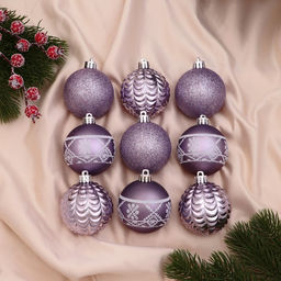 Ёлочные игрушки Изабель, шары новогодние, d=6 см, набор 9 шт., узоры, сиреневый