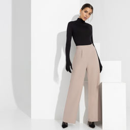 Брюки К вершинам бизнеса (нюд, с лямками) - Charutti фото 5