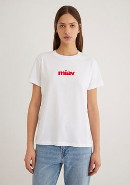 K?rm?z? Miav Bask?l? Beyaz Tisort - Mavi фото 3